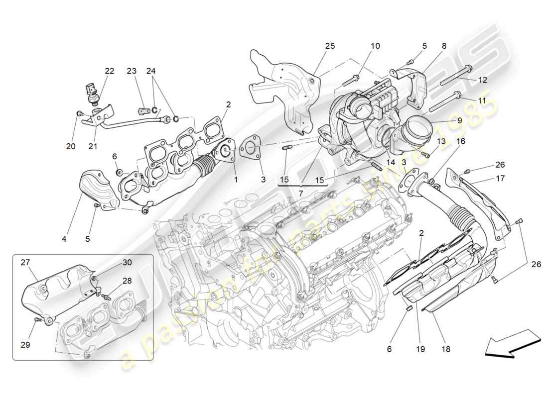 maserati levante (2017) turboladersystem: ausrüstung teilediagramm