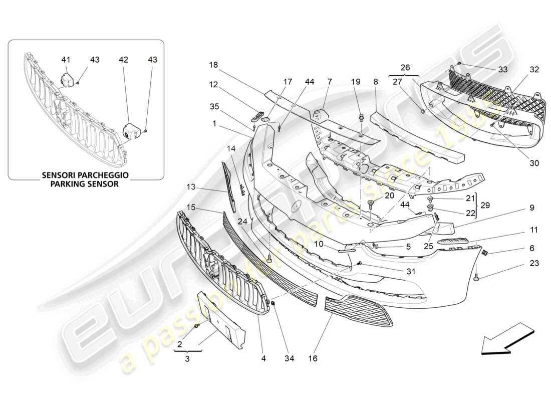 maserati ghibli (2017) frontstoßstange teilediagramm
