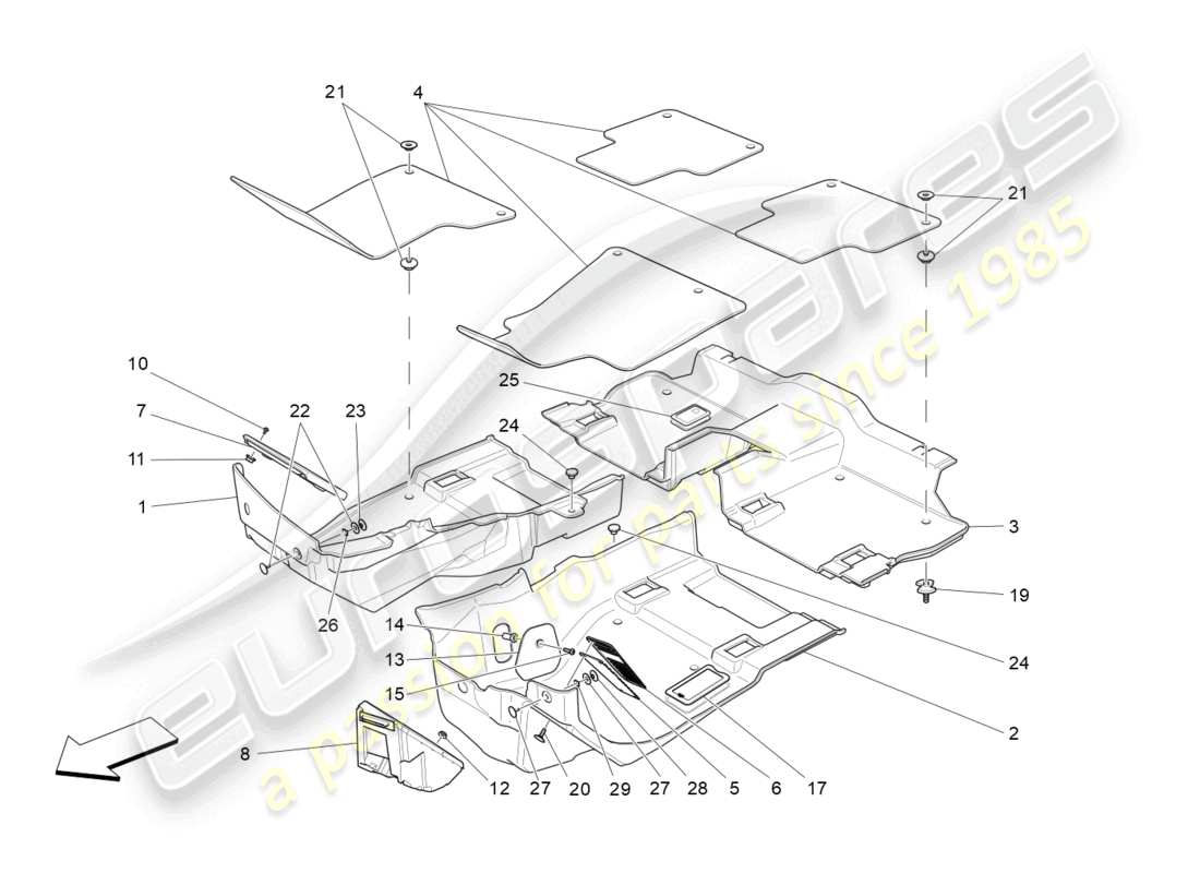 maserati levante (2020) fahrgastraummatten ersatzteildiagramm