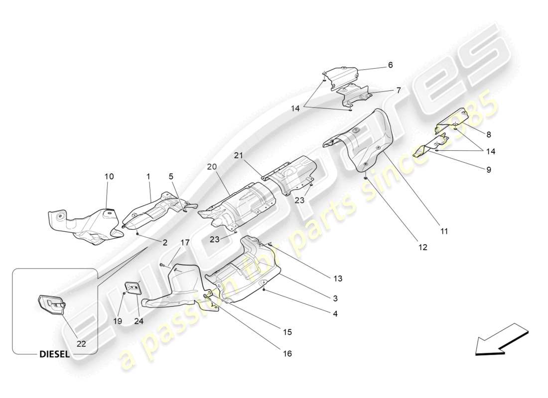 maserati ghibli (2015) wärmeisolierende paneele teilediagramm