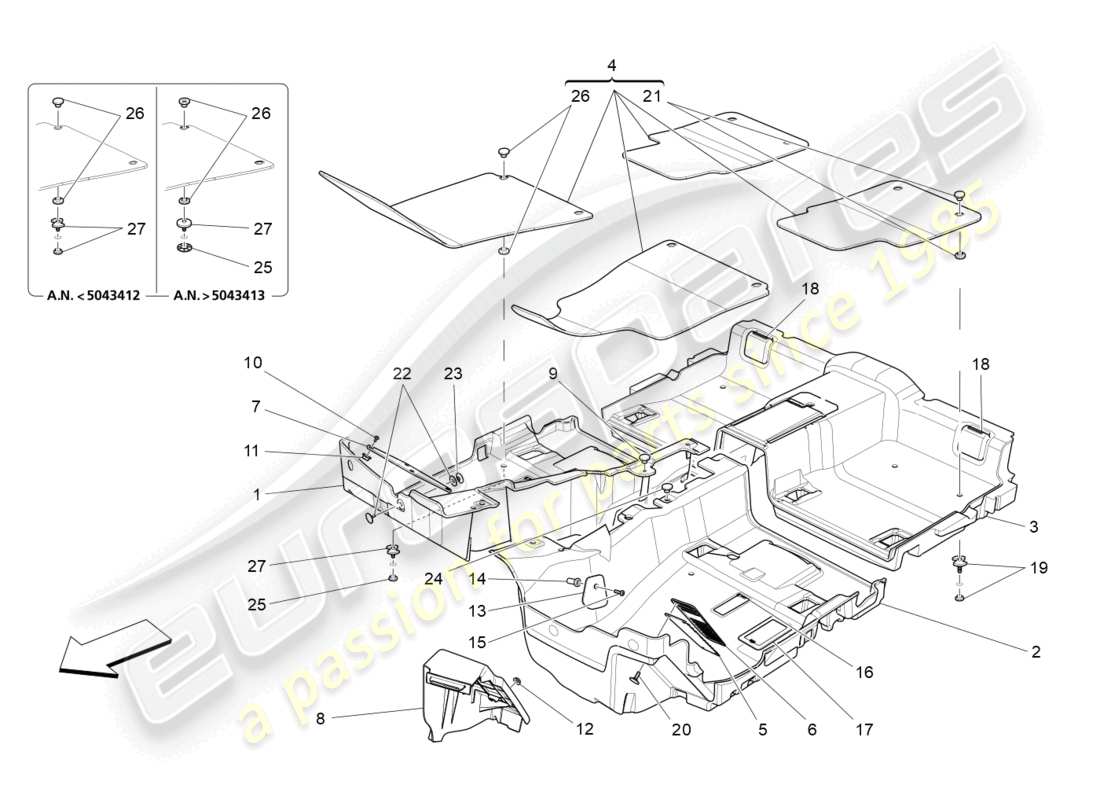 maserati ghibli (2017) passagierraummatten teilediagramm