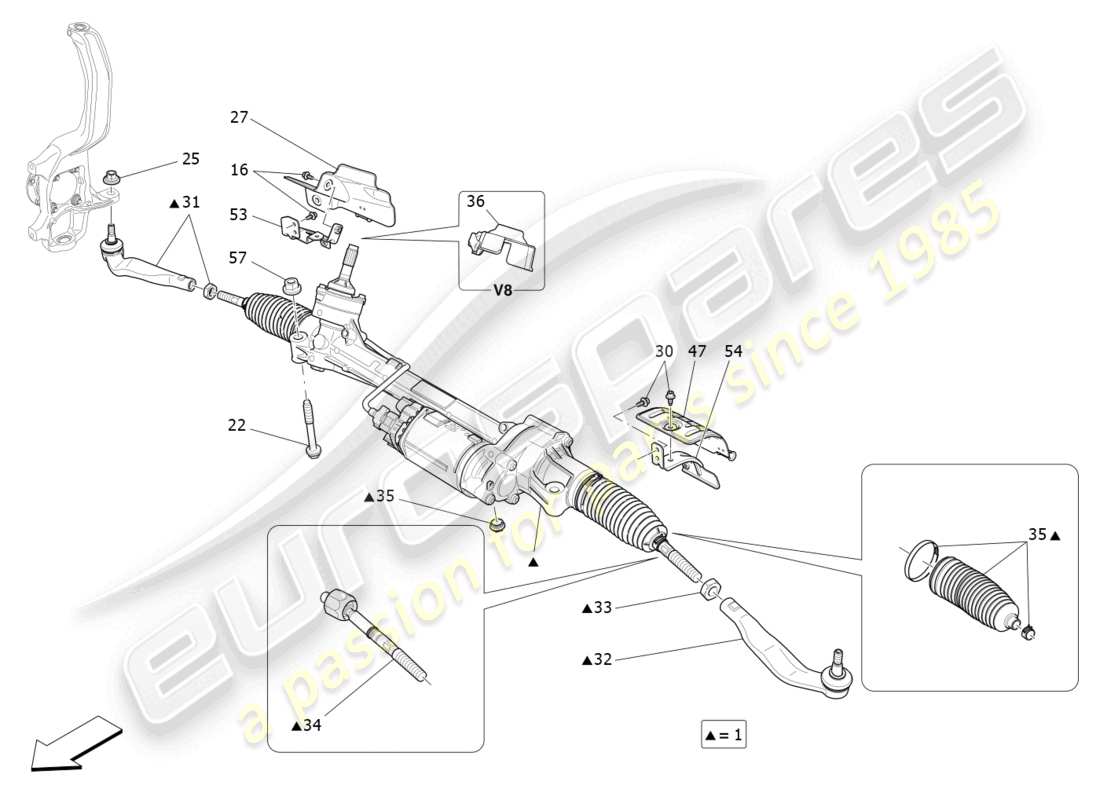 maserati levante modena s (2022) komplette lenkzahnradeinheit ersatzteildiagramm