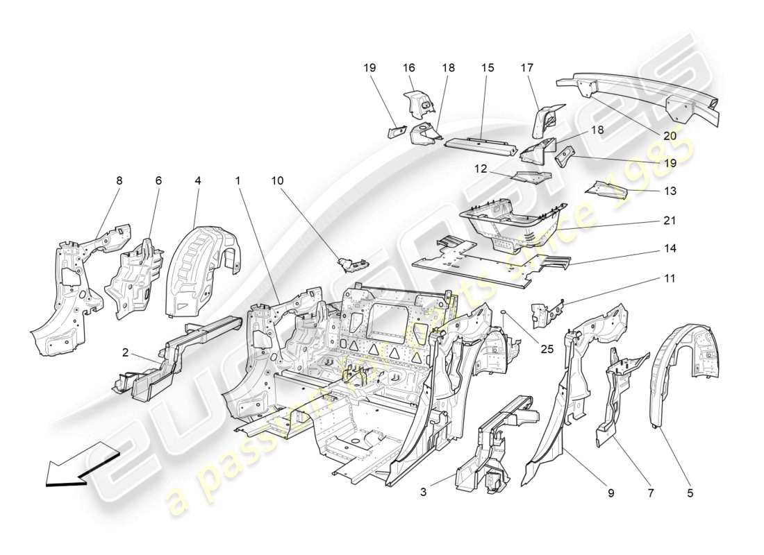 maserati grancabrio mc (2013) hintere strukturrahmen und bleche ersatzteildiagramm