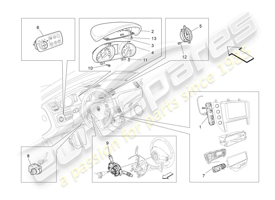 maserati grancabrio mc (2013) dashboard-geräte ersatzteildiagramm