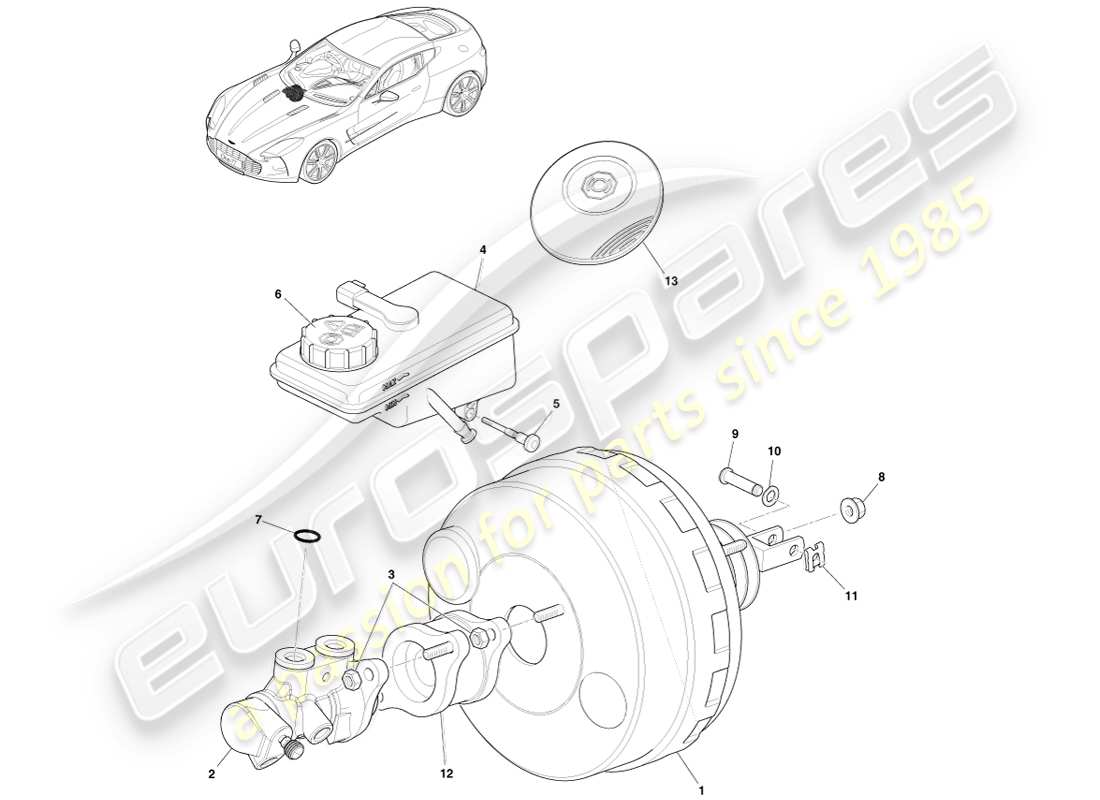 aston martin one-77 (2011) teilediagramm der servobremsenbaugruppe