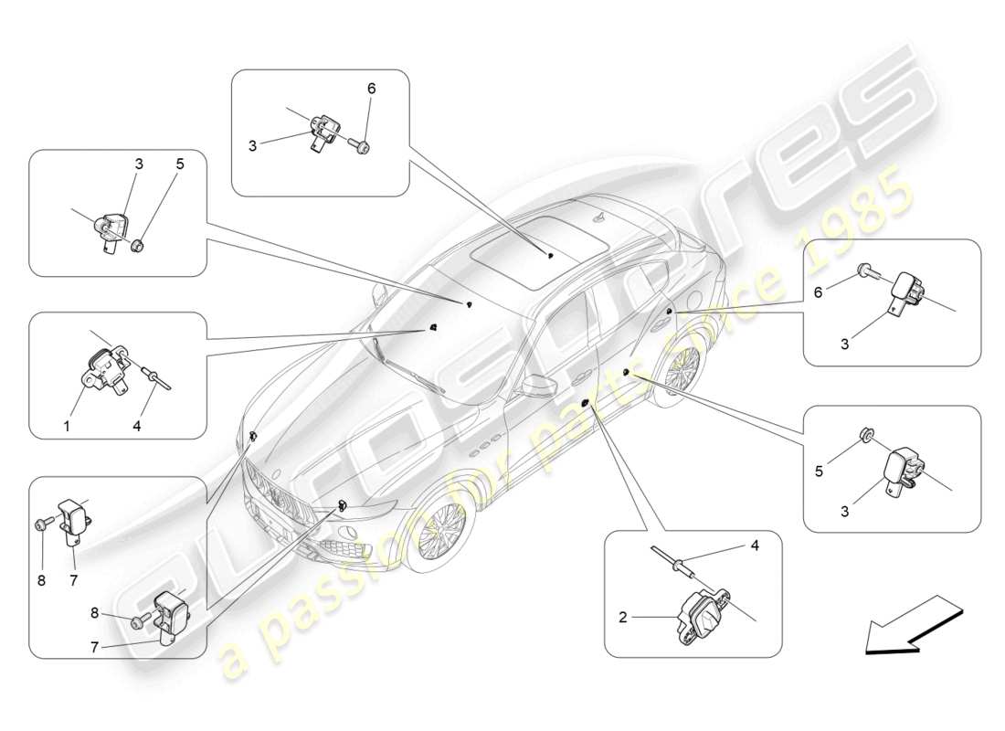 maserati levante modena s (2022) crashsensoren - ersatzteildiagramm