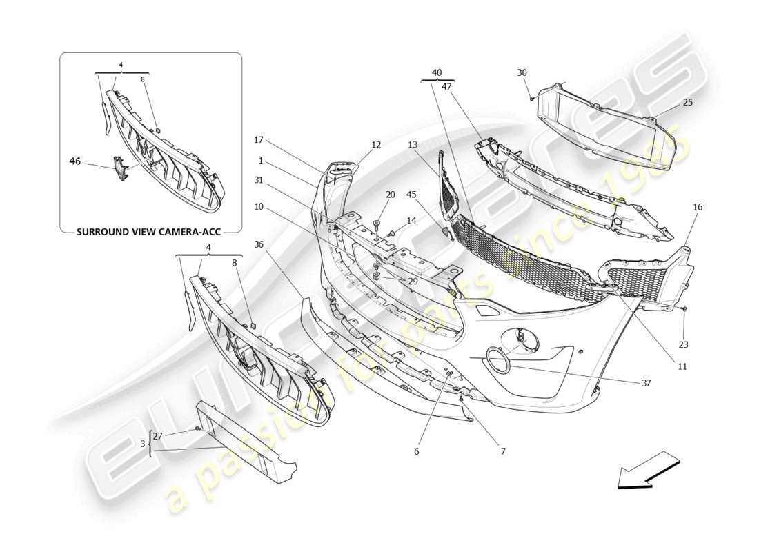 maserati levante gts (2020) frontstoßstange teilediagramm