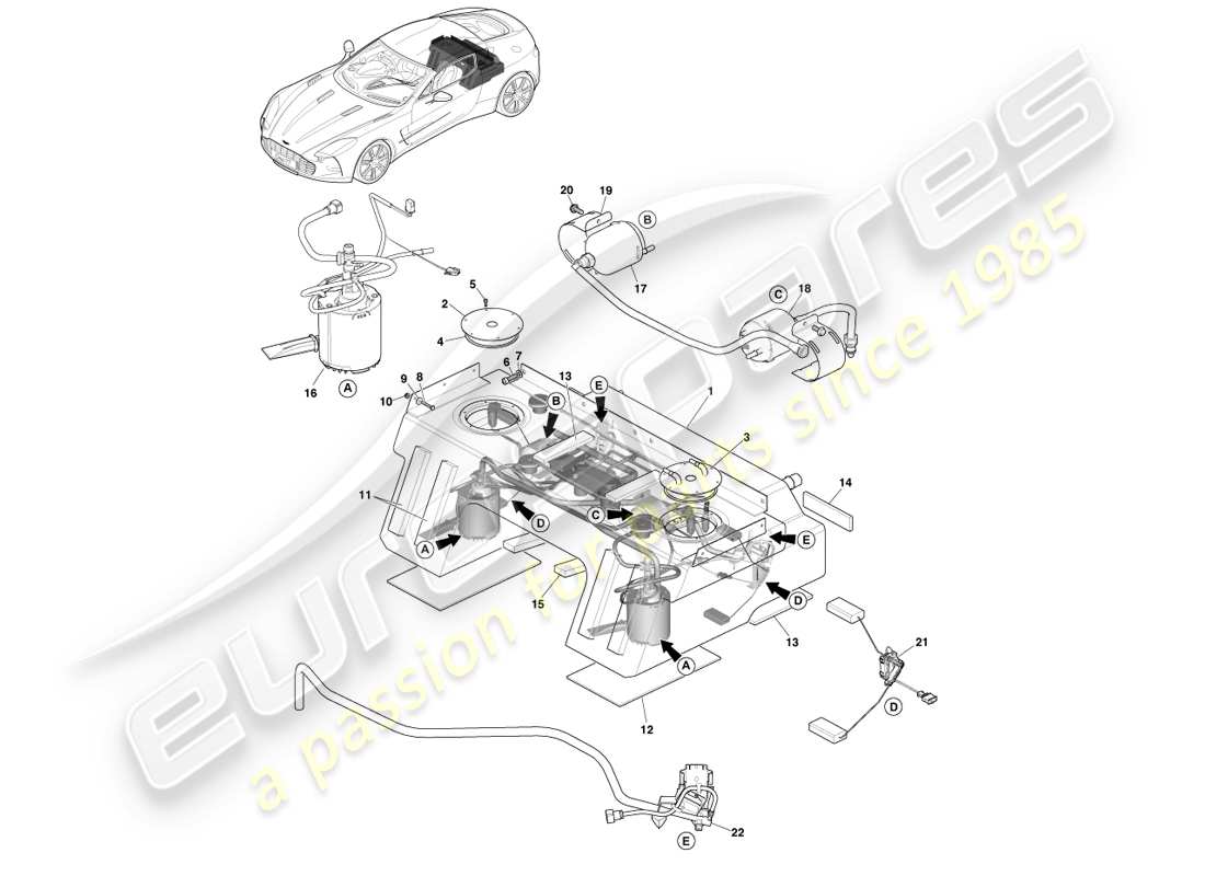 aston martin one-77 (2011) teilediagramm der kraftstofftankbaugruppe