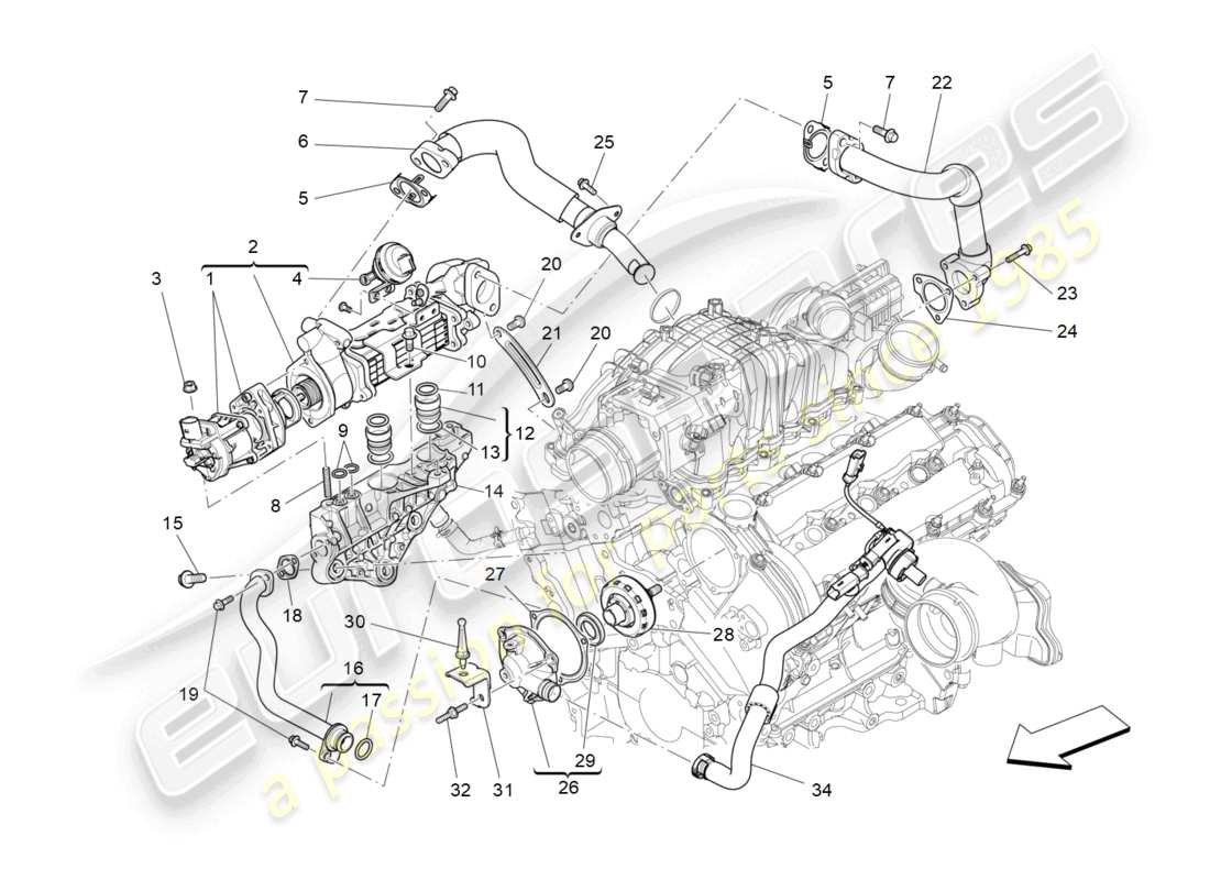 maserati ghibli (2015) öldampf-rückführungssystem - teilediagramm