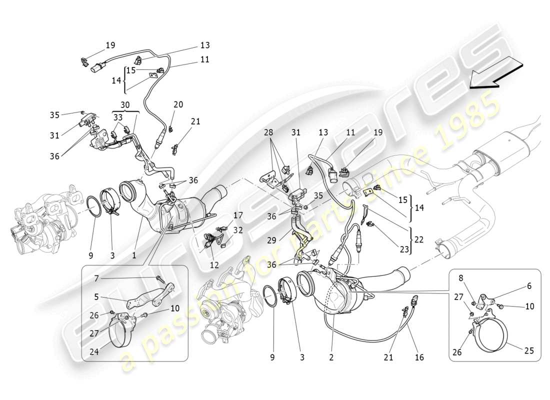 maserati levante modena (2022) vorkatalysatoren und katalysatoren teilediagramm