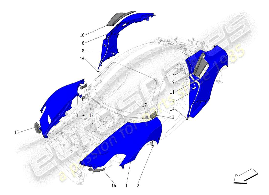 maserati mc20 (2024) externe abdeckung ersatzteildiagramm