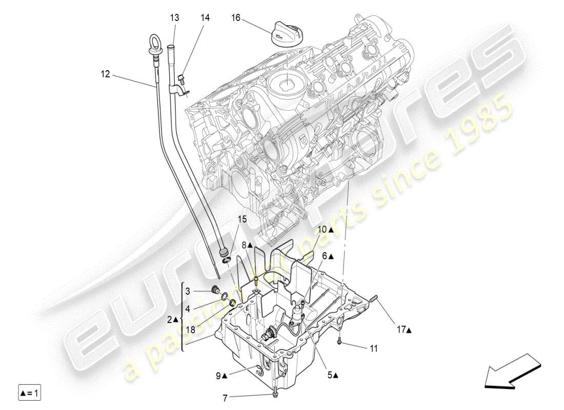 maserati ghibli (2021) schmiersystem: kreislauf und sammlung teilediagramm