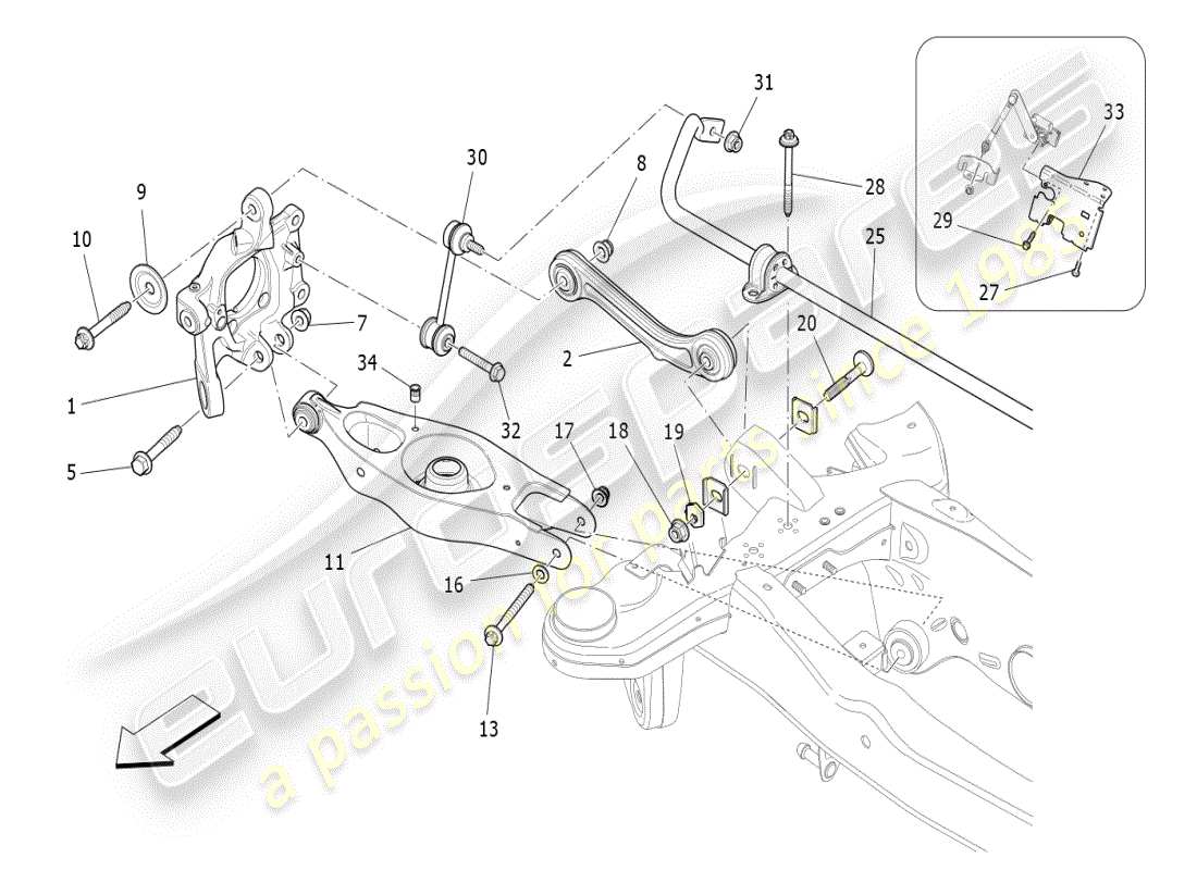 maserati ghibli (2021) hinterradaufhängung teilediagramm