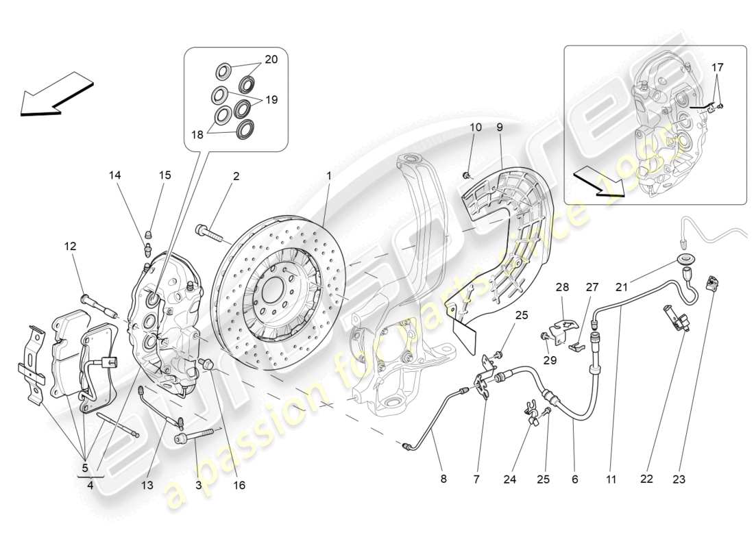 maserati levante (2017) bremsvorrichtungen an den vorderrädern ersatzteildiagramm