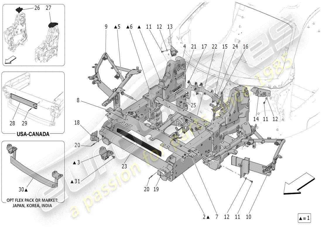 maserati mc20 (2024) vorderes chassis teilediagramm