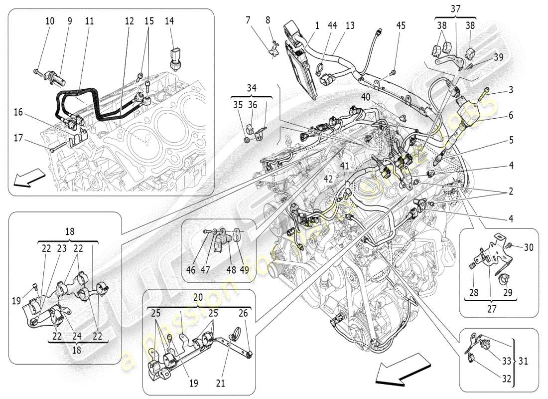 maserati ghibli (2019) elektronische steuerung: einspritz- und motorsteuerungssteuerung teilediagramm