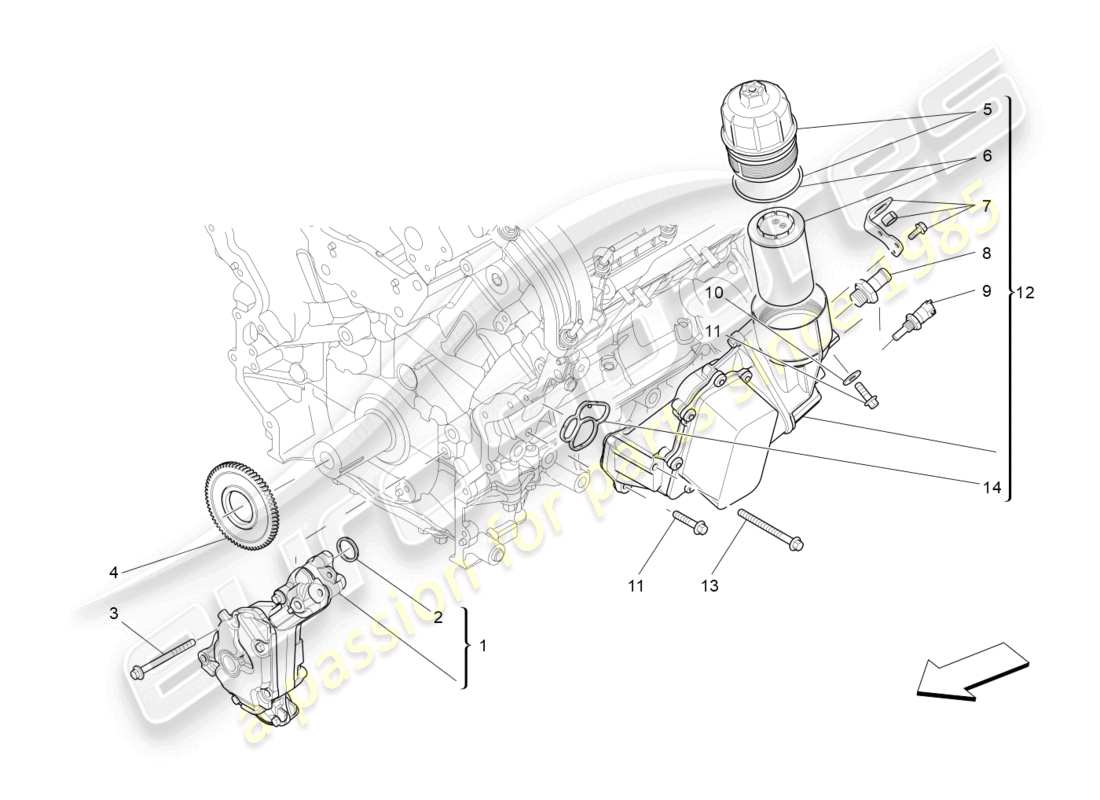 maserati ghibli (2016) schmiersystem: pumpe und filter teilediagramm