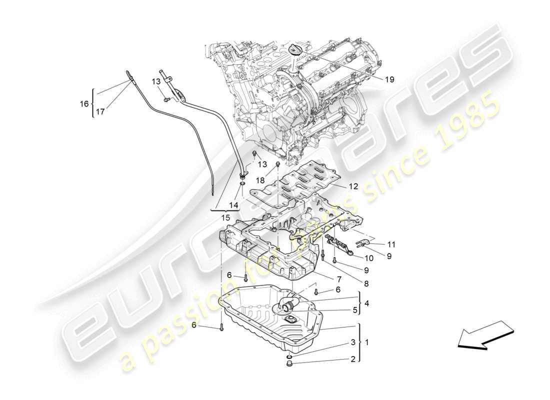 maserati ghibli (2016) schmiersystem: kreislauf und sammlung teilediagramm