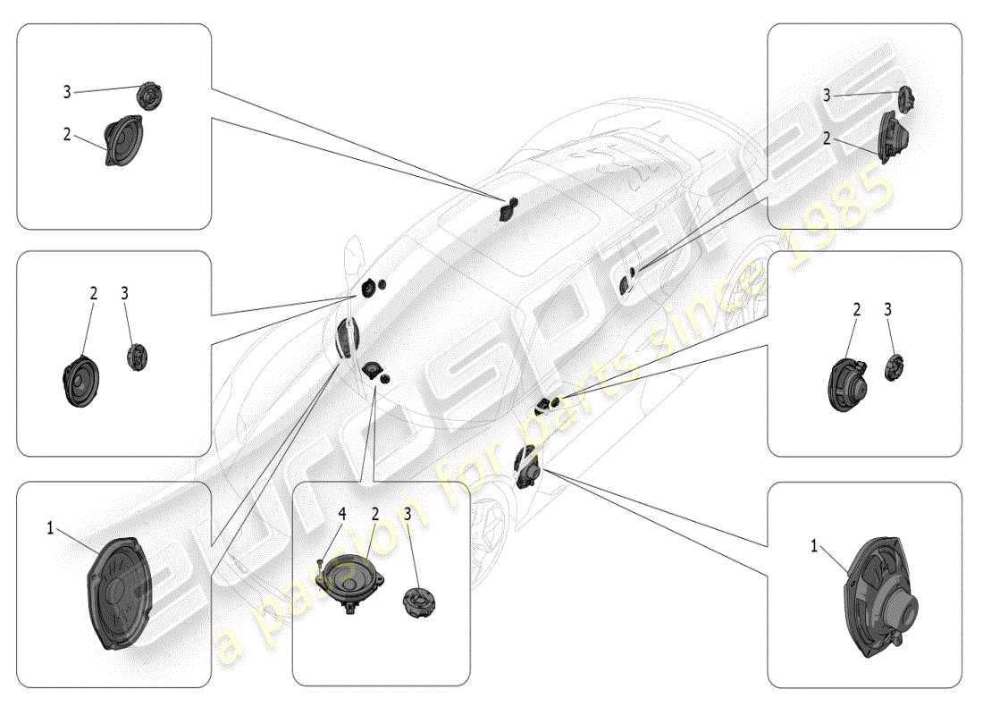 maserati mc20 (2024) schalldiffusionssystem teilediagramm