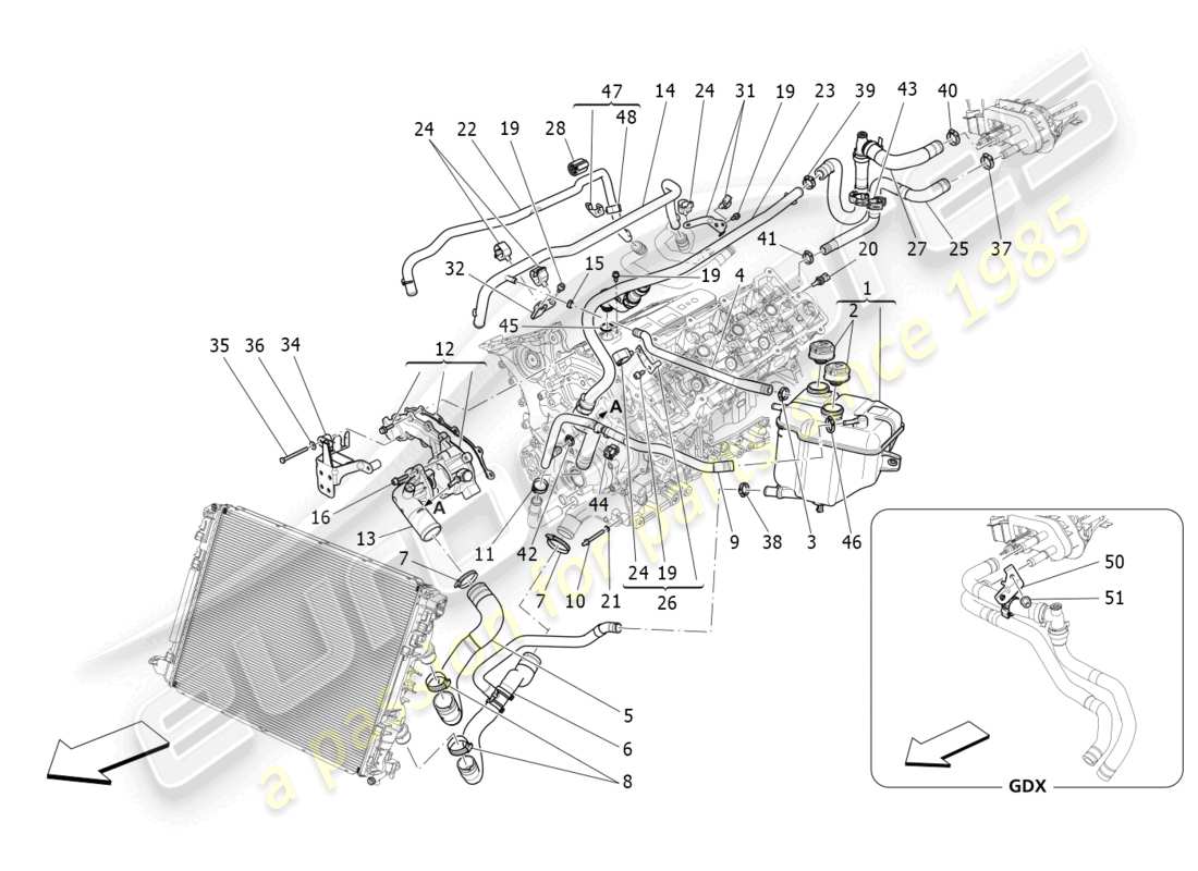 maserati ghibli (2016) kühlsystem: nähre und leitungen ersatzteildiagramm