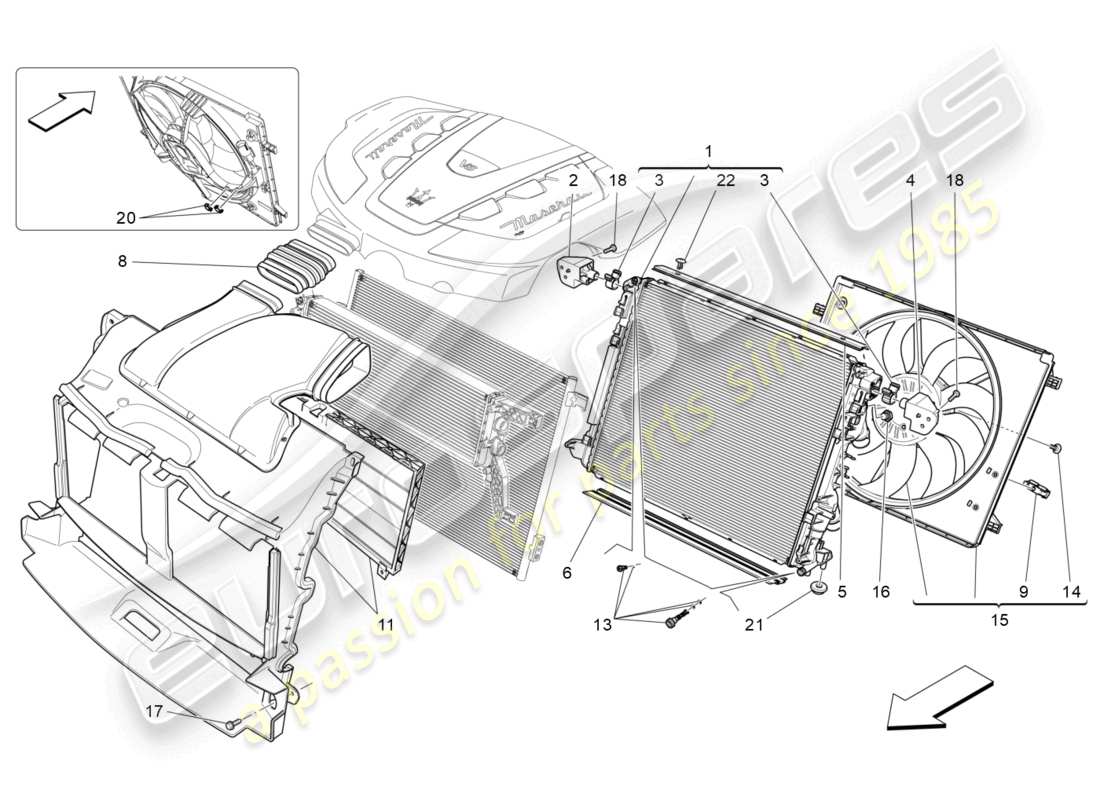 maserati quattroporte (2018) kühlung: luftkühler und kanäle teilediagramm