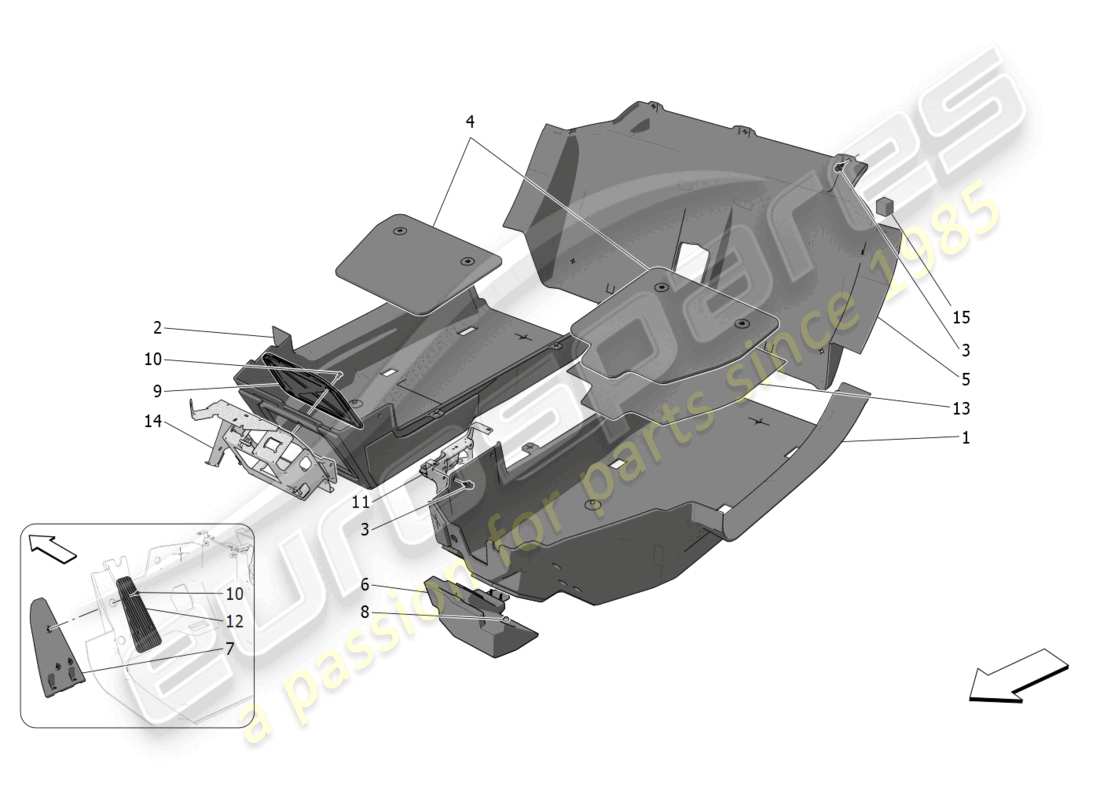 maserati mc20 (2022) fahrgastraummatten ersatzteildiagramm