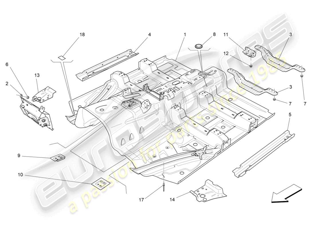 maserati levante trofeo (2020) zentrale strukturrahmen und bleche teilediagramm