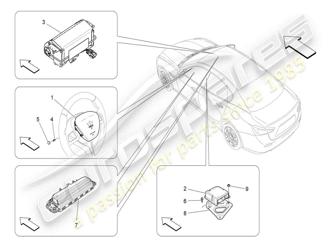 maserati ghibli (2019) front-airbag-system teilediagramm
