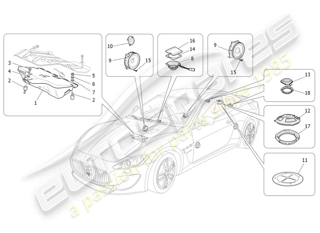 maserati granturismo mc stradale (2012) teilediagramm für das schalldiffusionssystem