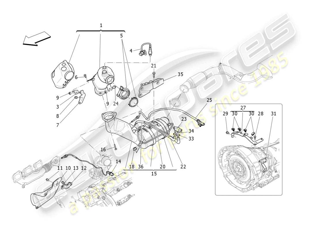 maserati levante (2017) vorkatalysatoren und katalysatoren teilediagramm