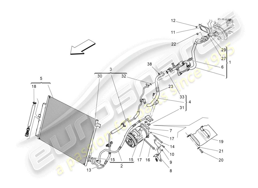 maserati levante trofeo (2020) klimaanlage: geräte im motorraum ersatzteildiagramm