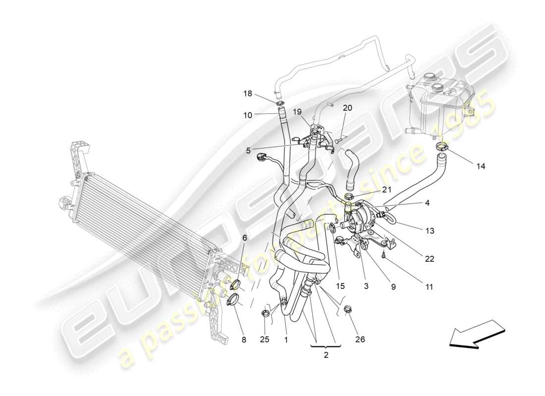 maserati ghibli (2018) kühlsystem: nähre und leitungen ersatzteildiagramm