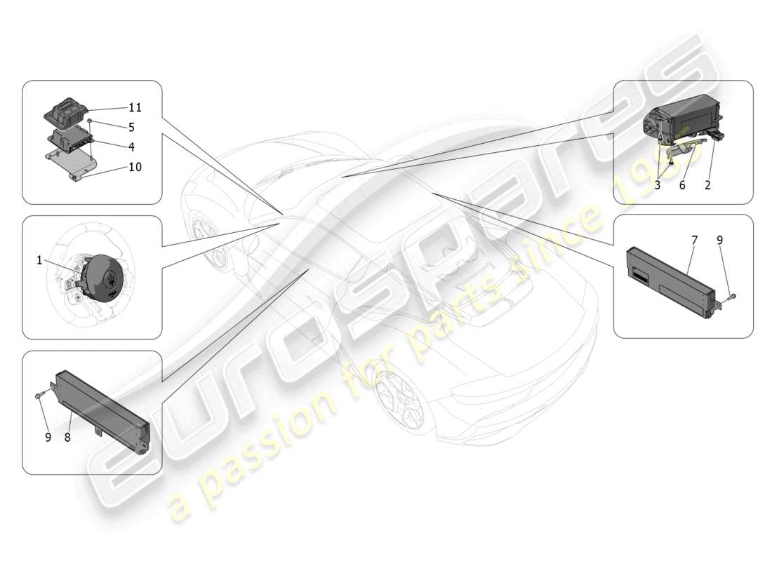 maserati mc20 (2022) airbag-system - teilediagramm