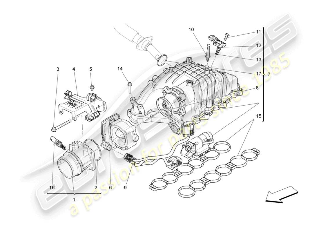 maserati levante (2017) ansaugkrümmer und drosselklappengehäuse teilediagramm