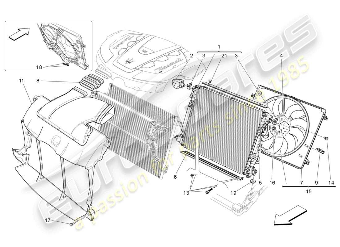 maserati ghibli (2018) kühlung: luftkühler und kanäle teilediagramm