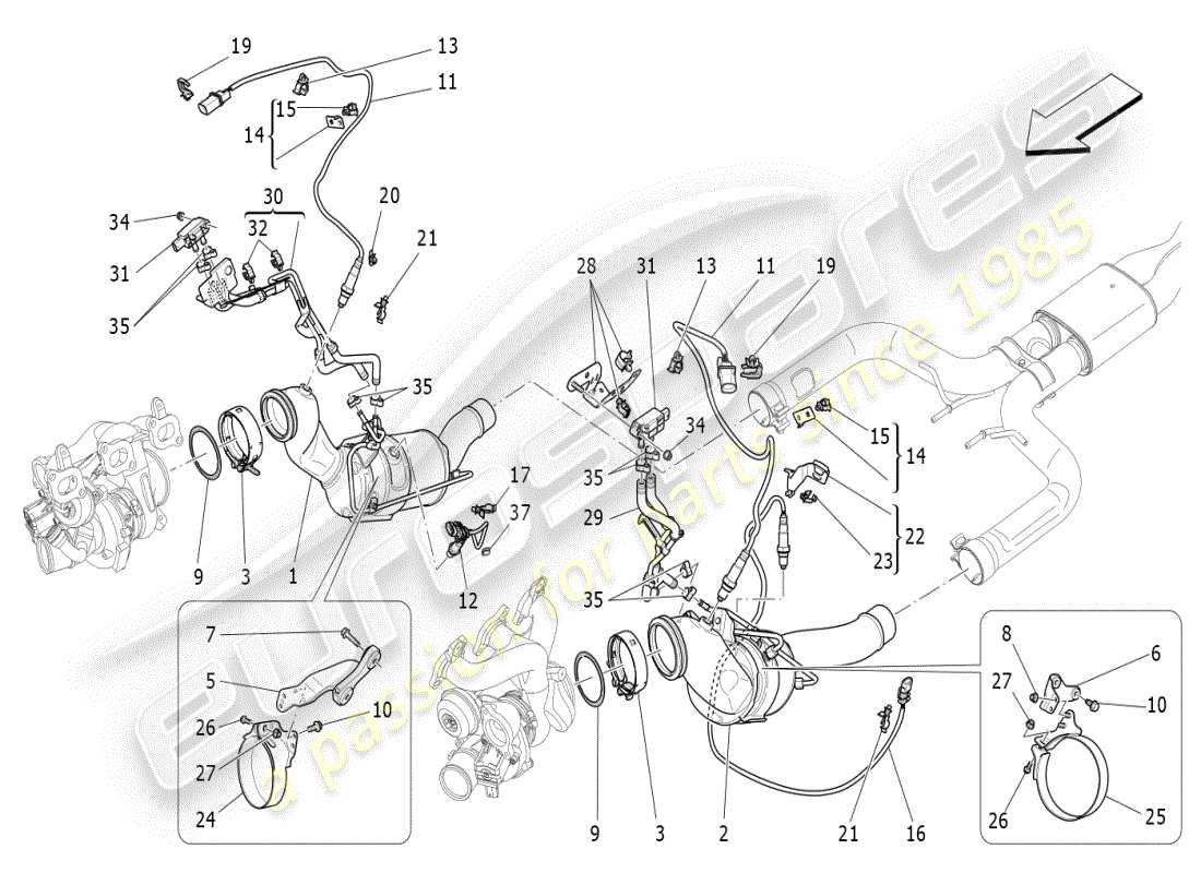 maserati ghibli (2019) vorkatalysatoren und katalysatoren teilediagramm