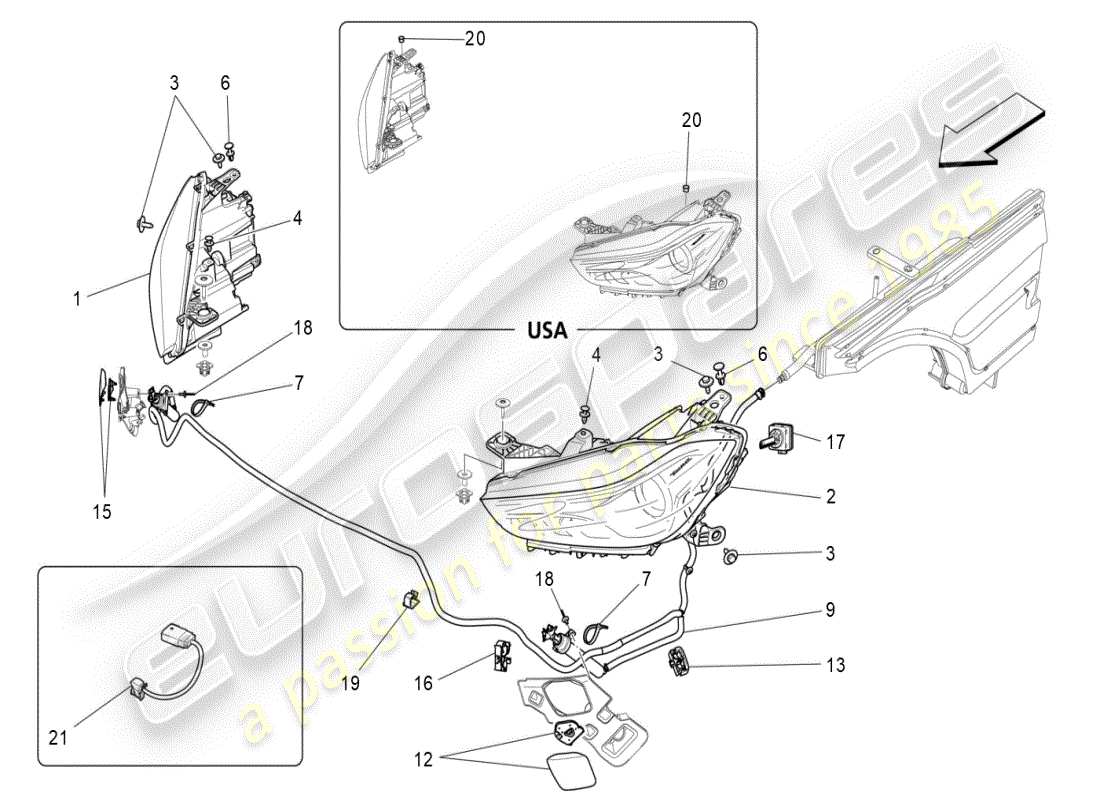 maserati ghibli (2019) scheinwerfergruppe ersatzteildiagramm