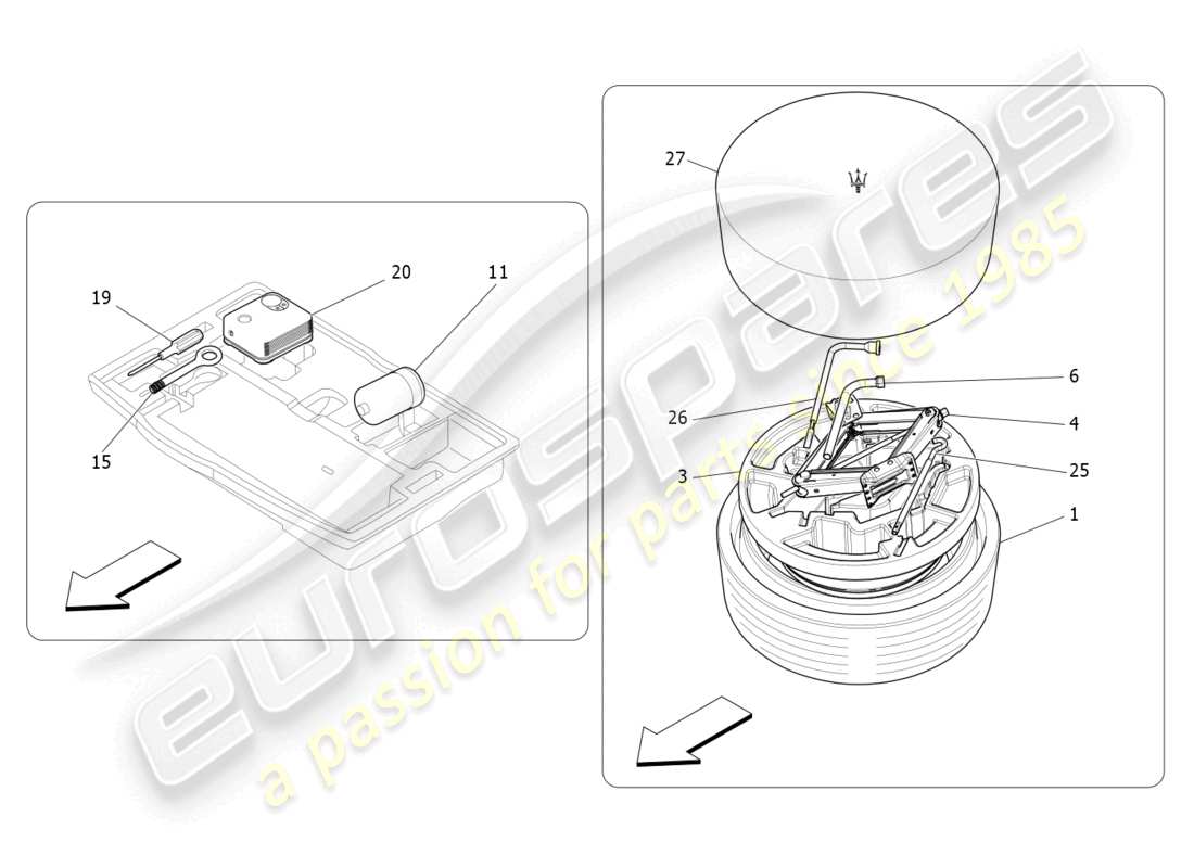 maserati levante gt (2022) standardmässig mitgeliefertes teilediagramm