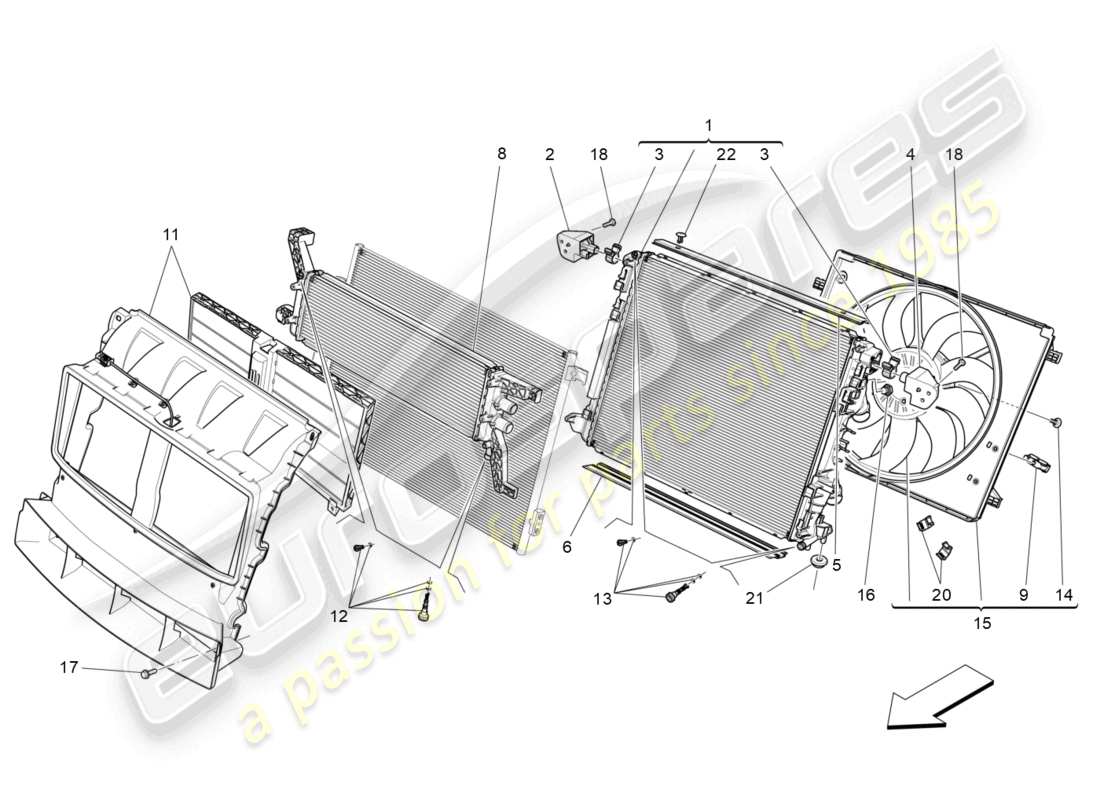 maserati levante modena (2022) kühlung: luftkühler und kanäle teilediagramm