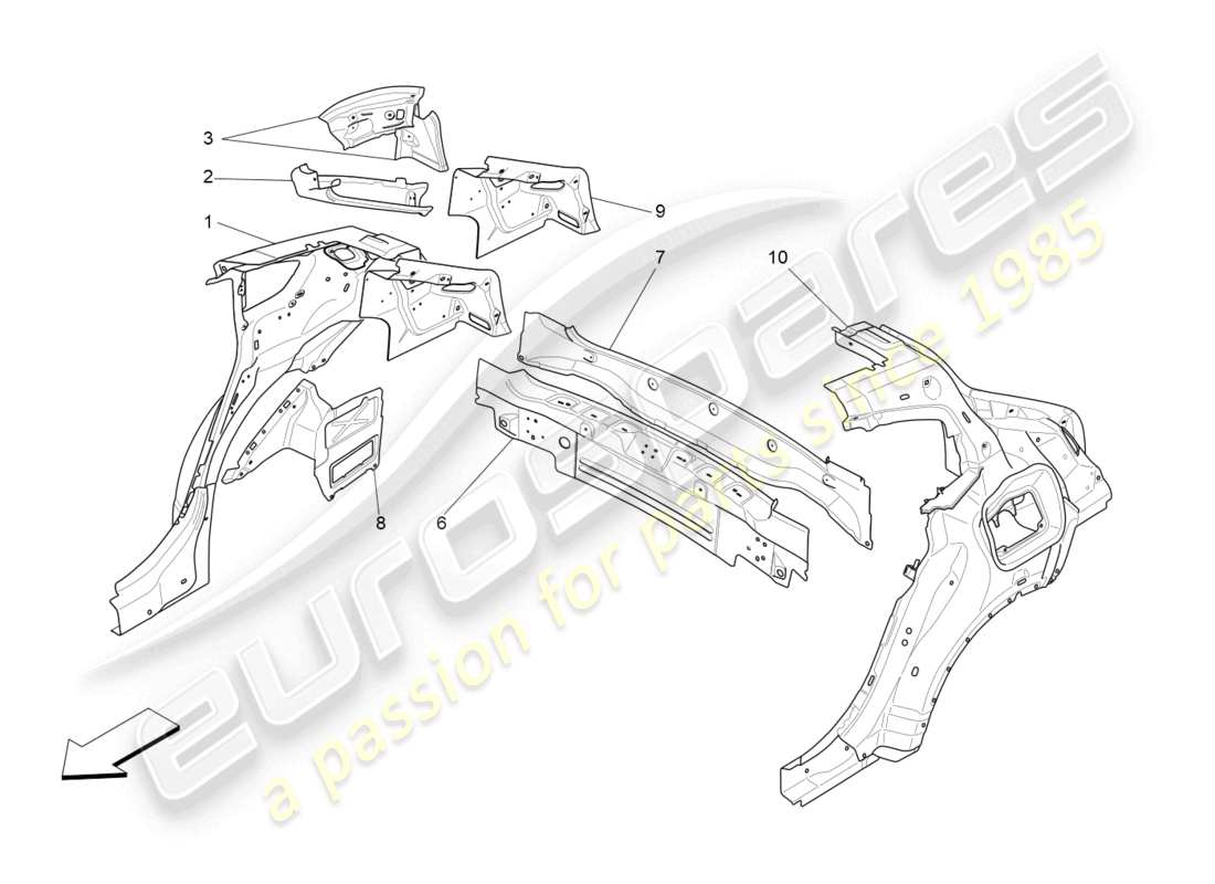maserati levante tributo (2021) karosserie und hintere aussenverkleidung teilediagramm