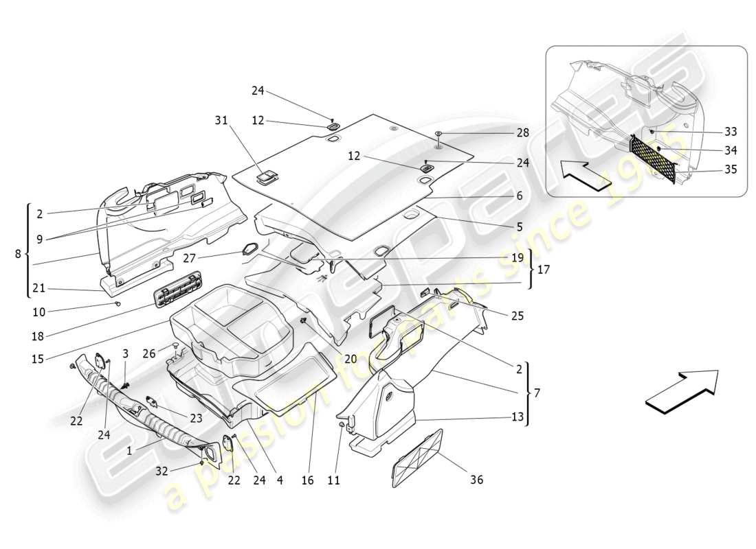 maserati ghibli (2016) gepäckraummatten ersatzteildiagramm