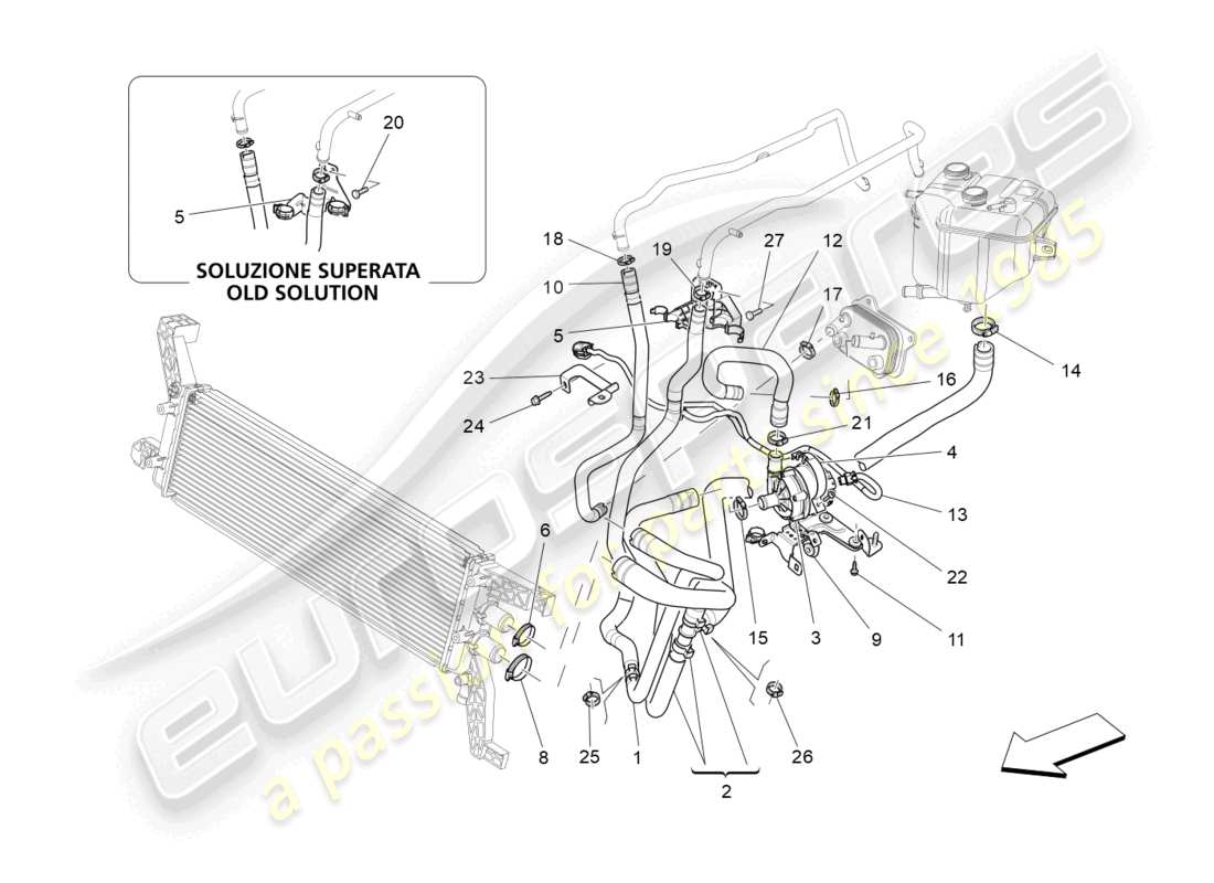 maserati ghibli (2016) kühlsystem: nähre und leitungen ersatzteildiagramm