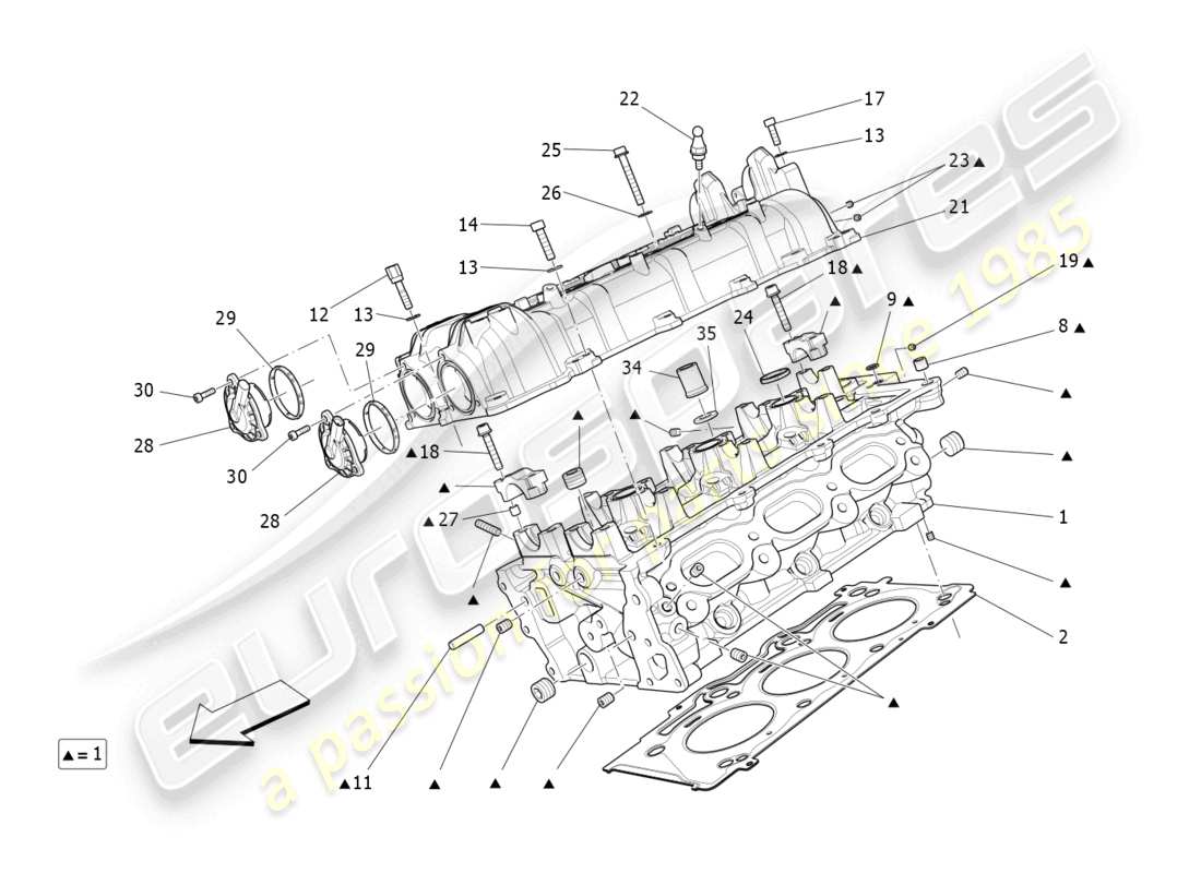 maserati levante modena (2022) teilediagramm für rechten zylinderkopf