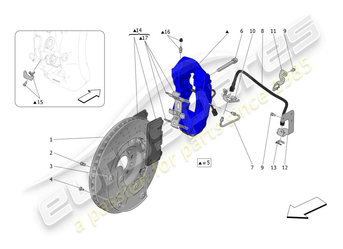 maserati mc20 (2022) bremsvorrichtungen an den vorderrädern ersatzteildiagramm