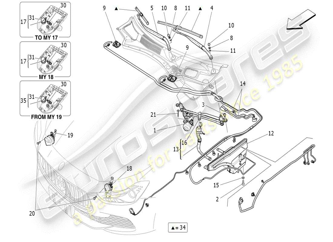 maserati ghibli (2019) externe fahrzeuggeräte teilediagramm