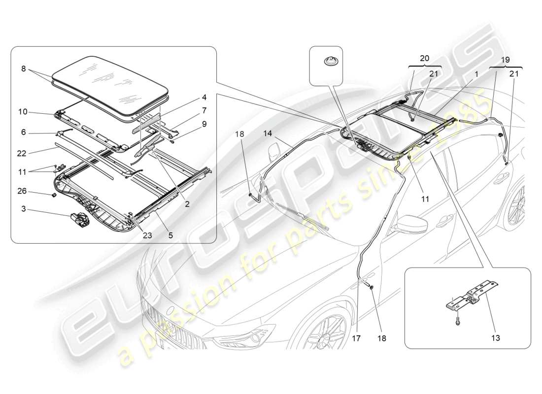 maserati ghibli (2016) schiebedach-teilediagramm