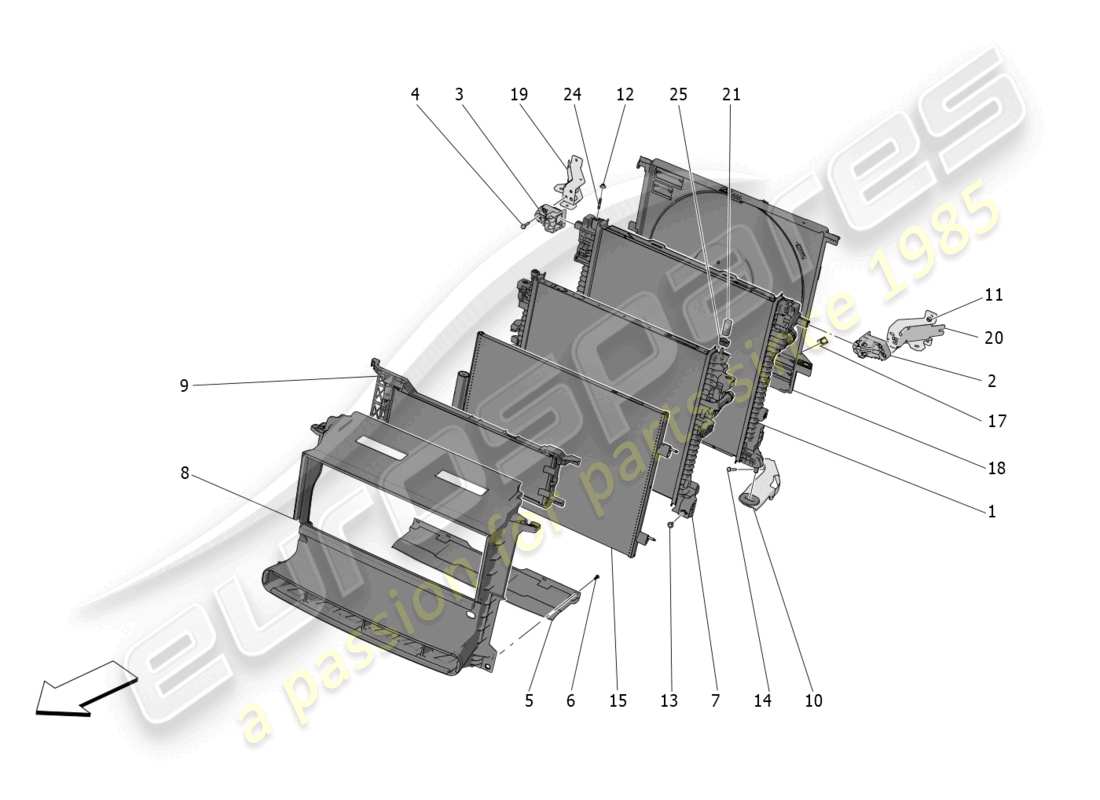 maserati grecale trofeo (2023) kühlung: luftkühler und kanäle teilediagramm