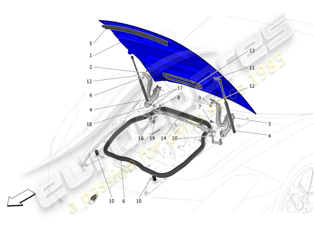 maserati mc20 cielo (2023) vorderdeckel teilediagramm