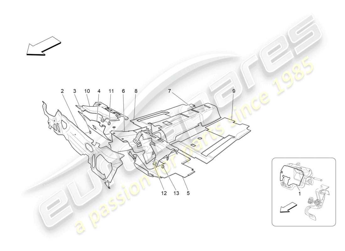 maserati granturismo mc stradale (2013) schalldämmplatten im fahrzeuginnenraum teilediagramm