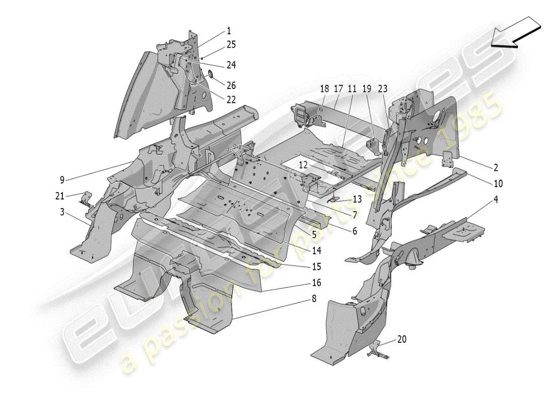 maserati grecale modena (2023) hintere strukturrahmen und bleche ersatzteildiagramm